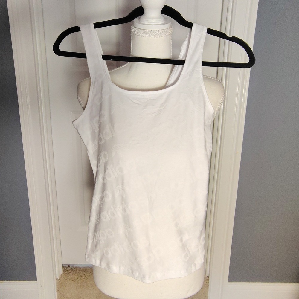 Adidas Originals Women White Jacquard‎ Logo Tank Top B1146 Size Small NWT